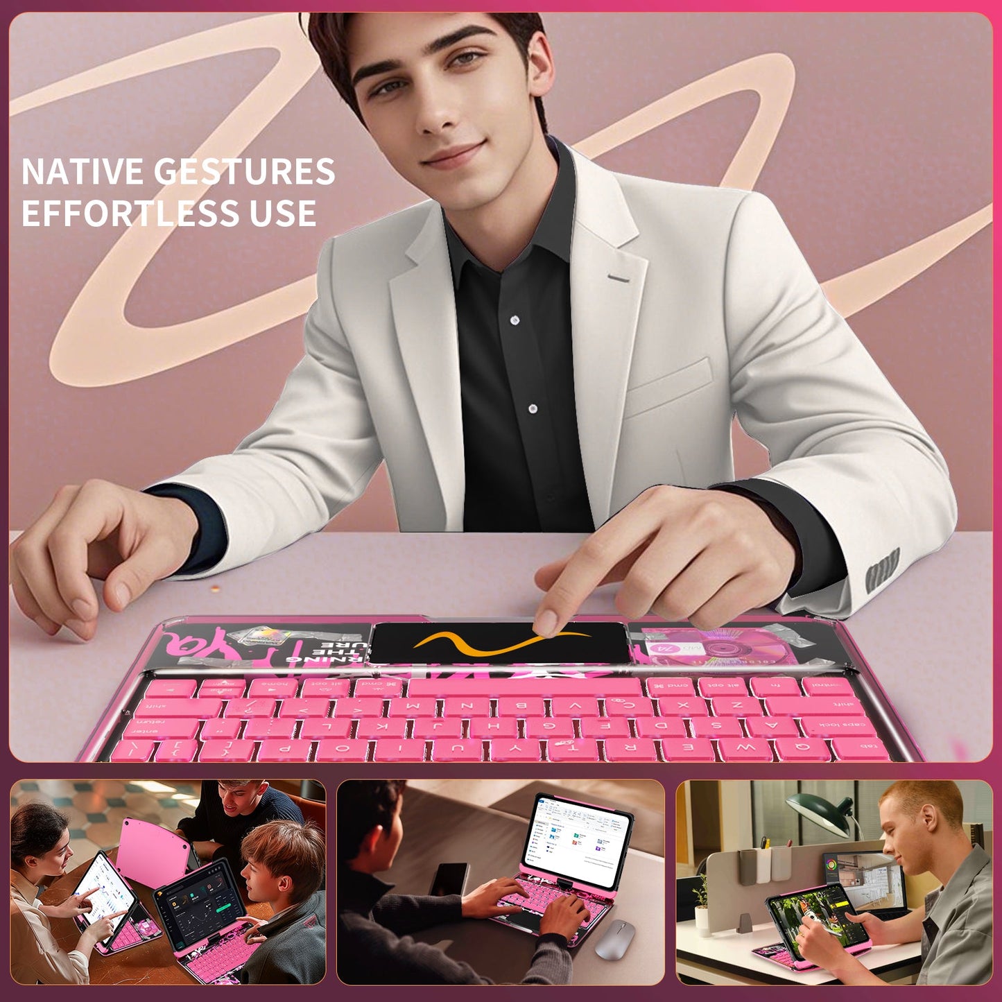 NAIDUN New Y2K Color Keyboard Compatible with Apple iPad Pink
