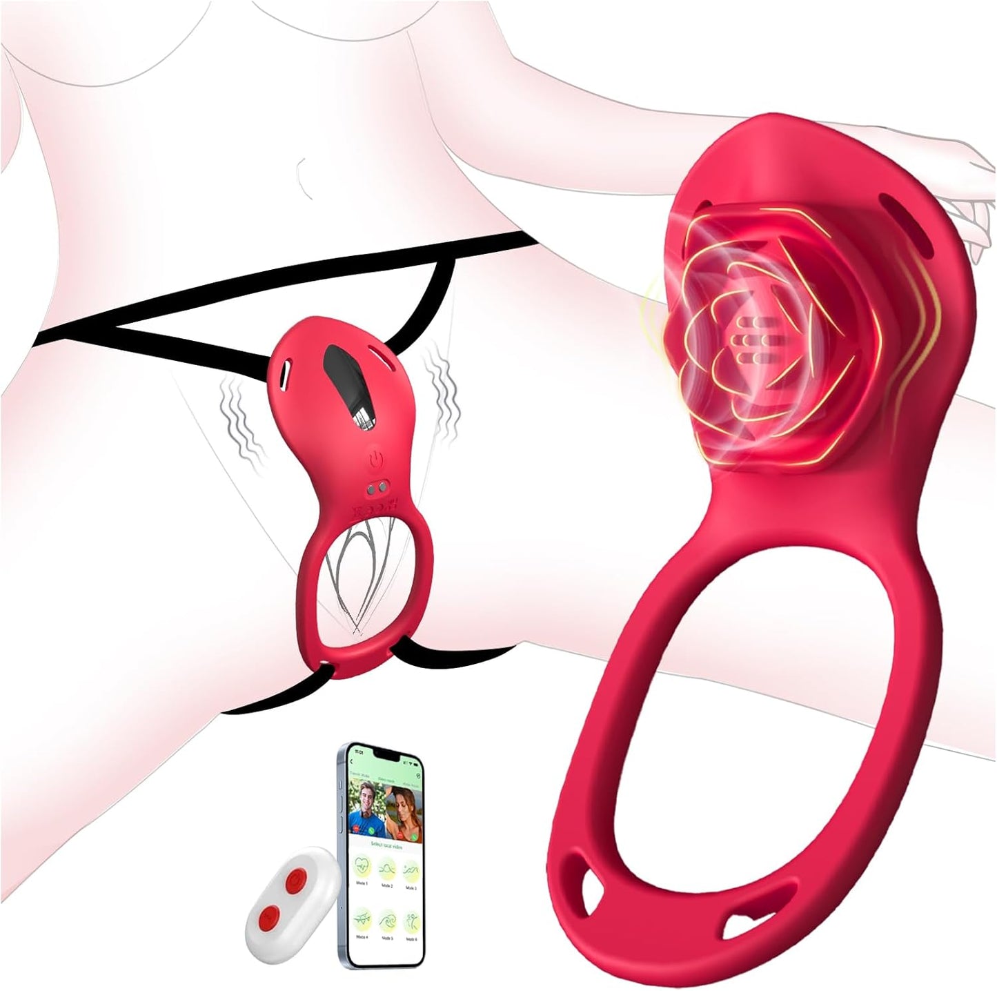 Wearable Clitoral Vibrator for Couples, Remotely Controlled via APP, Female Adult Sex Toy, Hands-Free Clitoral Vibrator with Vibrating Penis Ring