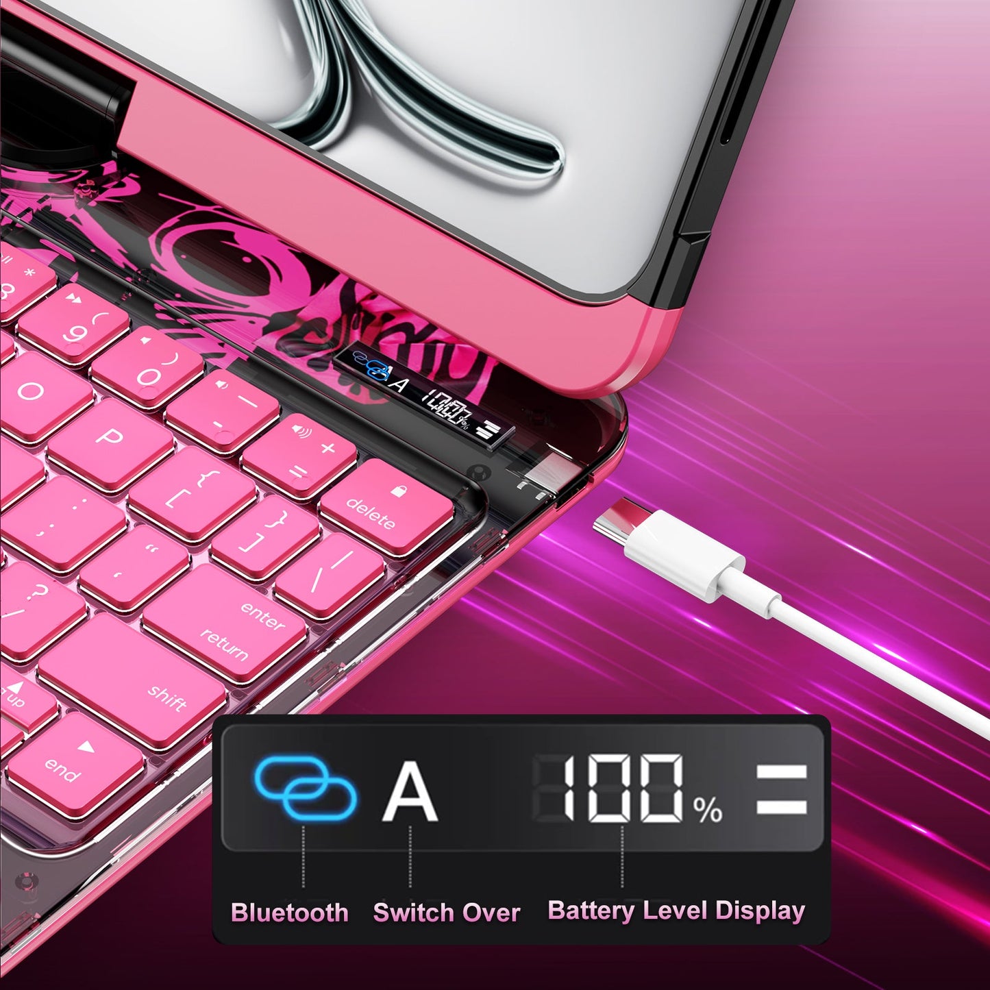 NAIDUN New Y2K Color Keyboard Compatible with Apple iPad Pink