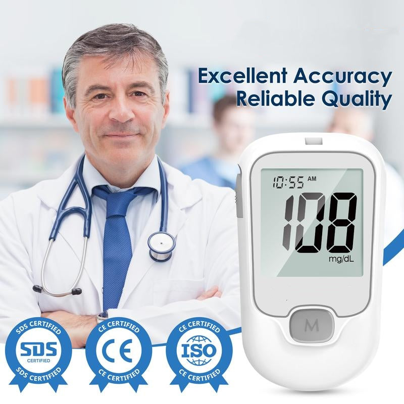 Blood Sugar Monitor Kit – No-Coding Meter, 100/50 Test Strips, Lancets, Lancing Device, Large Display-Free shipping