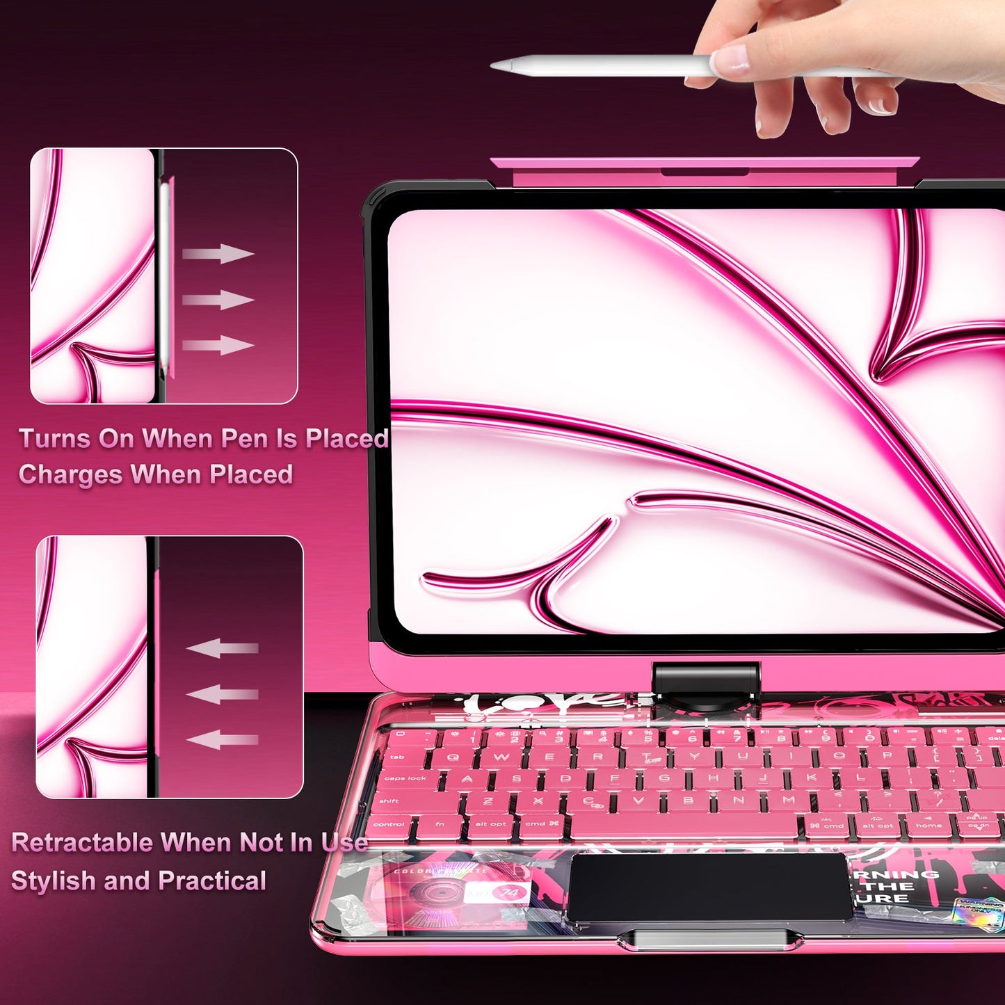 NAIDUN New Y2K Color Keyboard Compatible with Apple iPad Pink