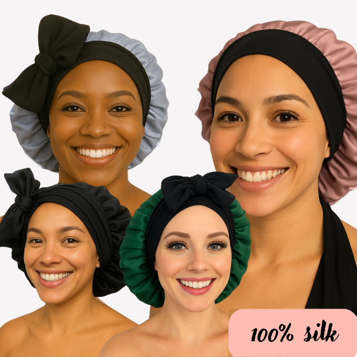 100% Pure Silk Double-Layer Hair Cap - Soft, Breathable, Adjustable | Perfect for Night Sleep, Heat-Free Women’s Hairstyling