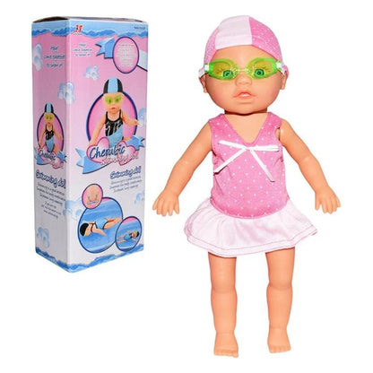 Electric Swimming Doll - A Children's Bath Toy With Movable Joints And A Detachable Swimsuit.