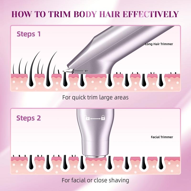 Electric Bikini Trimmer for Women, Rechargeable 2 in 1 Body & Facial Hair Removal, Waterproof Wet & Dry Use Trimmer for Women, Winter & New Year Gift, Valentine's Day Gift