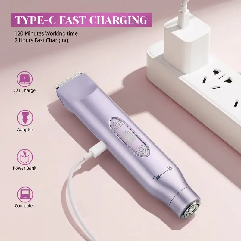 Electric Bikini Trimmer for Women, Rechargeable 2 in 1 Body & Facial Hair Removal, Waterproof Wet & Dry Use Trimmer for Women, Winter & New Year Gift, Valentine's Day Gift