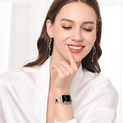 Black shell clover ultra-thin metal band for Apple Watch - business dress band, compatible with Ultra 2/Ultra/Series 10-1/SE/SE2 (38-49mm) women's models.