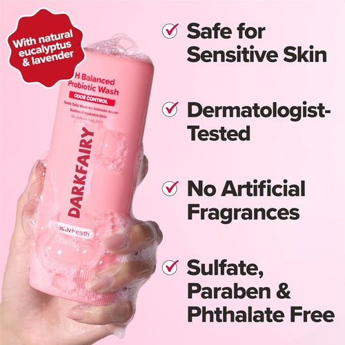 Probiotic Wash – Odor Control, pH Balance, Dryness & Irritation Support for Intimate Areas – Probiotics & Lactic Acid – 6.75 oz