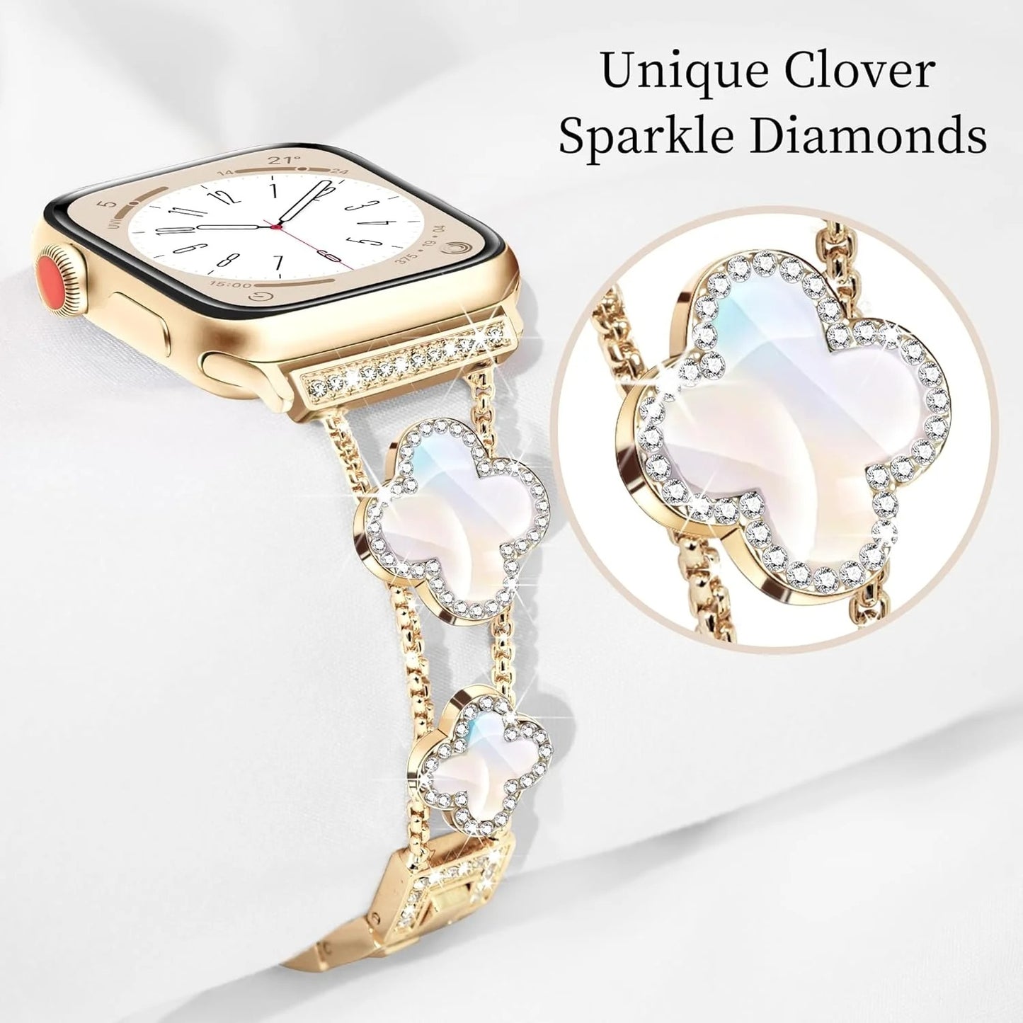 Black shell clover ultra-thin metal band for Apple Watch - business dress band, compatible with Ultra 2/Ultra/Series 10-1/SE/SE2 (38-49mm) women's models.