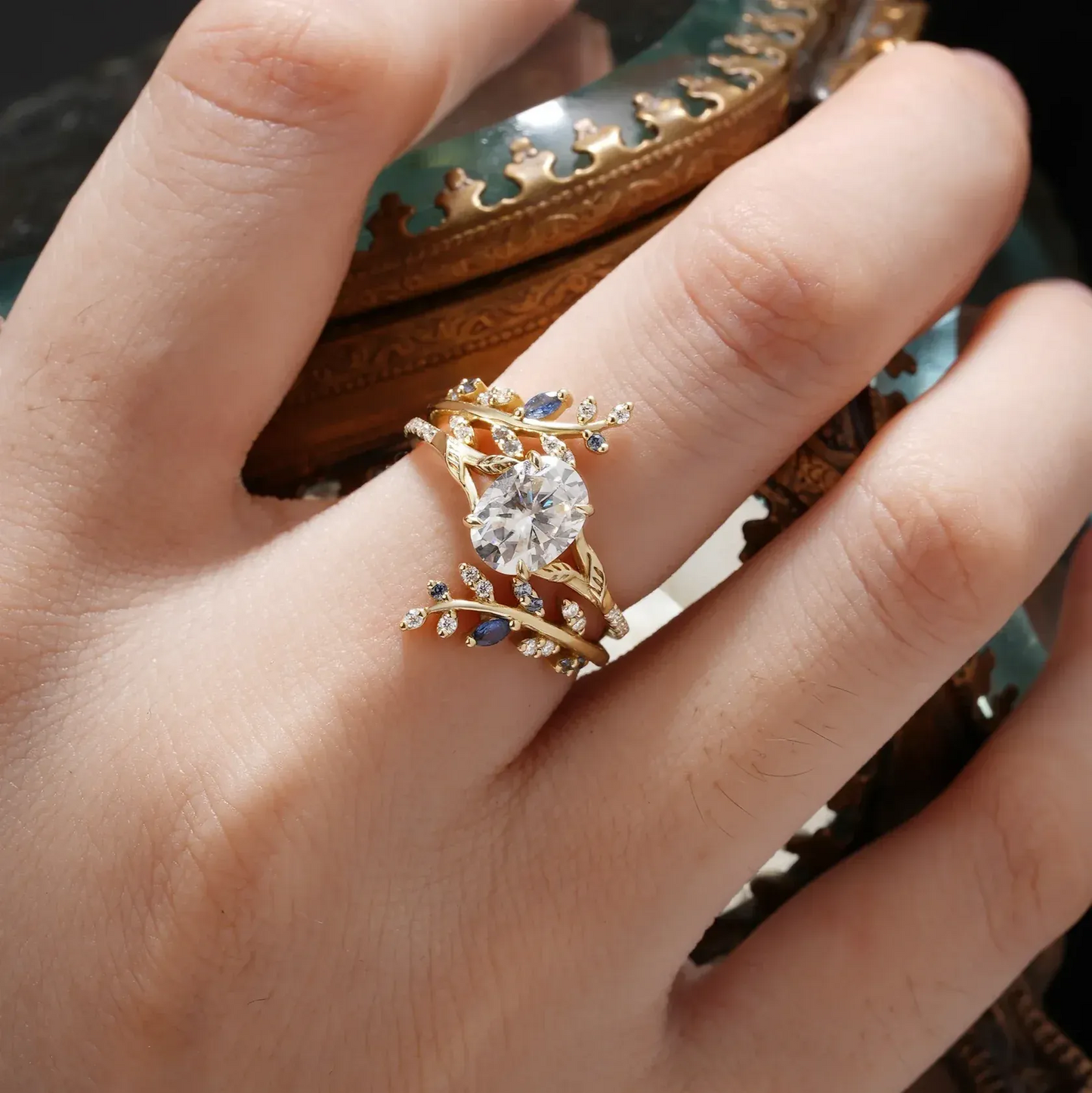 Aphrodite's Enchanted Vine | A Mythical Moss Agate Ring Set