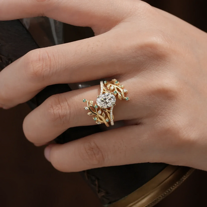 Aphrodite's Enchanted Vine | A Mythical Moss Agate Ring Set