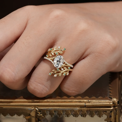 Aphrodite's Enchanted Vine | A Mythical Moss Agate Ring Set