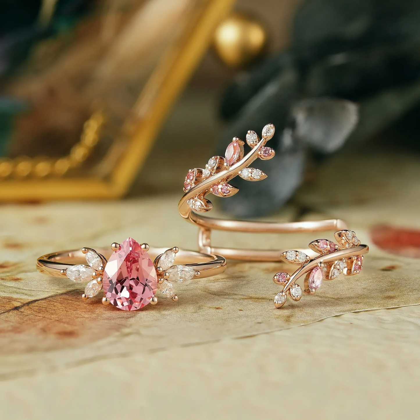 Aphrodite's Enchanted Vine | A Mythical Moss Agate Ring Set